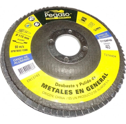 Flap Pegaso 4.5 Grano 40 Para Metales En Gral 115 Mm Aliafor