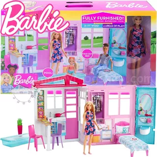 Casa Glam De La Barbie Amoblada Plegable Muñeca Y Accesorios