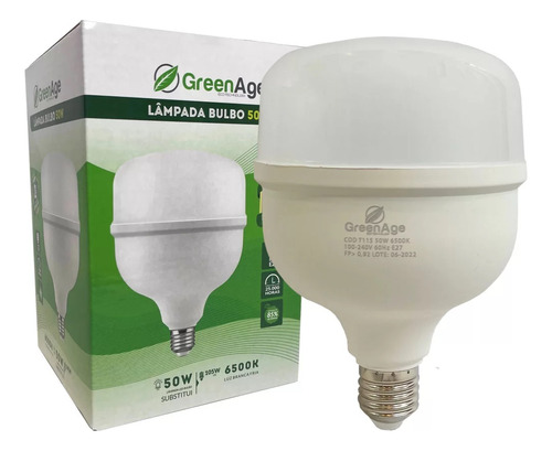 Lâmpada Led Alta Potência Bulbo 50w Branco Frio 6500k Bivolt Green Age - Inmetro