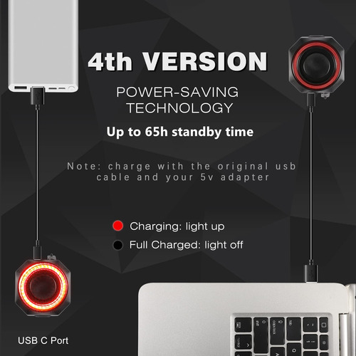 Luz Trasera Inteligente Usb Recargable Alarma Antirrobo Bici