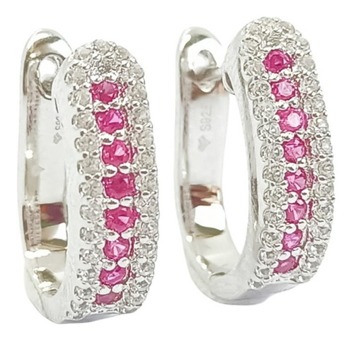 Argollas Huggies Gema Rubi Rosa Joya Plata Fina 925 Lujosa