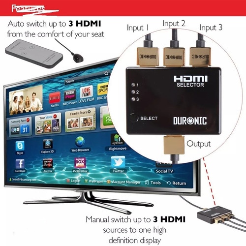 Switch Selector Hdmi 3 Puertos De Entrada 1 Salida V1.4 3d