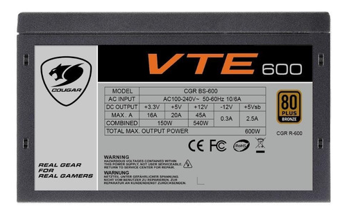 Imagen 4 de 5 de Fuente de poder para PC Cougar VTE Series CGR BS-600 600W negra 100V/240V