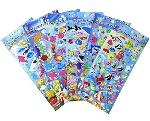 Happy Underwater Sea World Stickers 6 Hojas Con Pez Ángel,