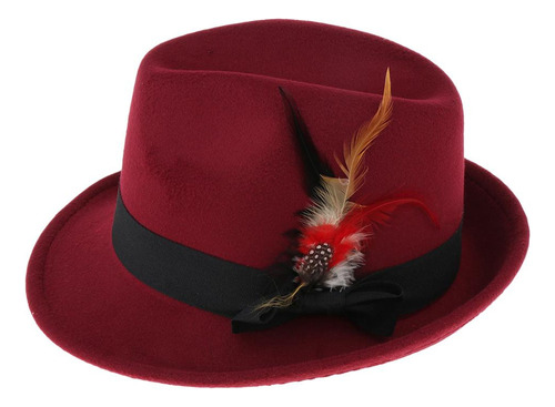 Elegante Sombrero Fedora Con Decoración De Plumas En Forma D