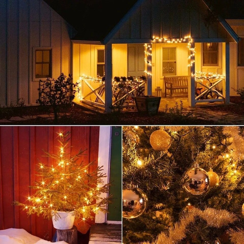 Imagen 6 de 9 de Guirnalda Luz 200 Led Solar 22m Exterior Navidad 8 Efectos