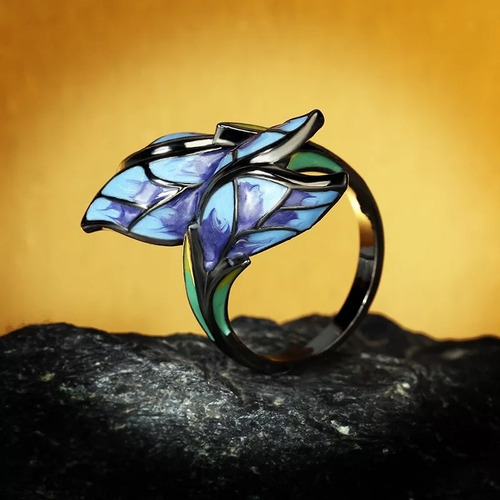 Anillo Mujer Plata Flores Loto Azul Esmaltadas Talla 8