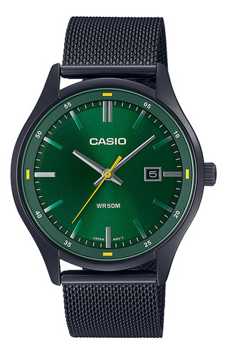 Reloj Hombre Casio Mtp-e710mb-3avdf Core Mens Color De La Correa Negro Color Del Bisel Negro Color Del Fondo Verde