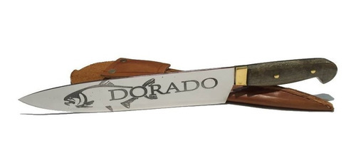 Cuchillo Acero Quirurgico Logo Dorado 35cm + Vaina De Cuero