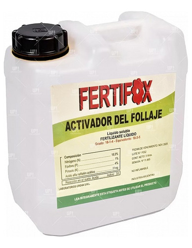 Fertifox Fertilizante Activador Del Follaje Bidon 5lts