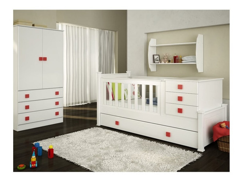 Imagen 4 de 10 de Cama Cuna Funcional Recta Para Bebé Con Cajonera Y Baúl