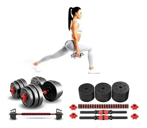 Set Mancuernas Y Barra Unibles 20kg Fitness Pesas Ajustables