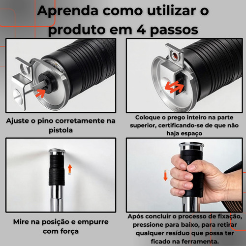 Pistola De Fixação Alongada Finca Pino C/ 50 Pregos Clip