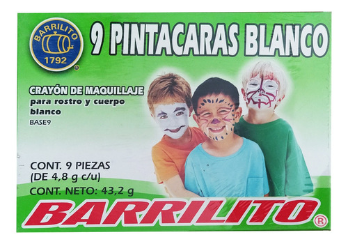 Crayon Barrilito Facial Pinta Caras Base9 Color Blanco 9 Pzs