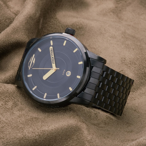 Relógio Masculino Mormaii Maui Preto Dourado Aço Metal Mo2115aa/4p Original C/ Estojo