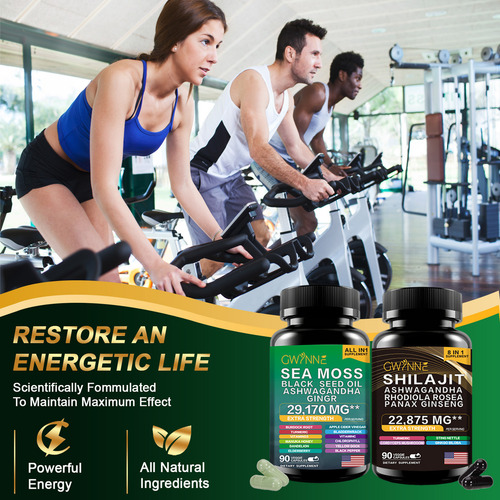 Gwynne Shilajit And Sea Moss Bundle 90 Cápsulas-contiene 29170 Mg De Musgo Marino, Aceite De Semilla Negra, Etc Y Contiene 22875 Mg De Shilajit,rhodiola Rosea, Etc,all In 1 Supplements