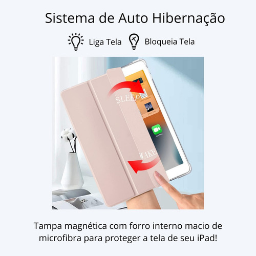 Capa iPad 9 Geração Suporte Pencil Auto Hibernação Prática Cor Lilás
