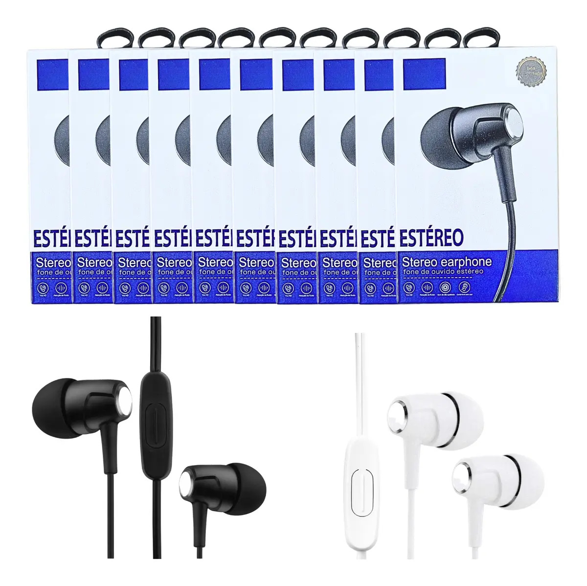 Kit 10 Fone Ouvido Intra C/ Microfone Atacado Alto Cor Preto E Branco