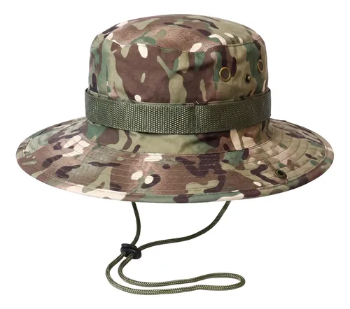 Bucket Boonie Hat Chapéu Militar Camping Pesca Proteção Sol Camuflado Militar Un Liso