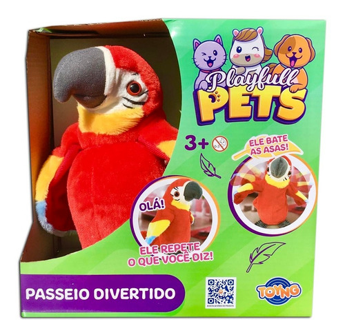 Arara Vermelha Pelucia Passeio Divertido Com Movimento Toyng