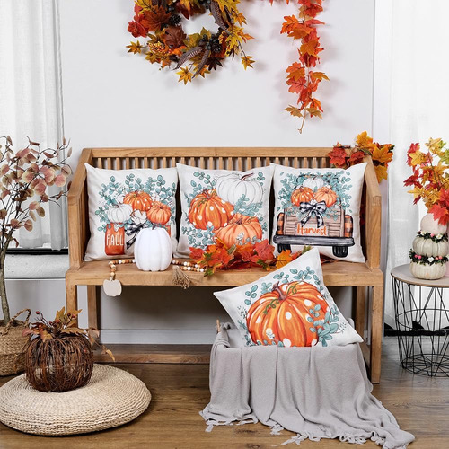 Geeory Fall Pumpkins Trow Pillow Cubre Un Juego De 4 Pulgada