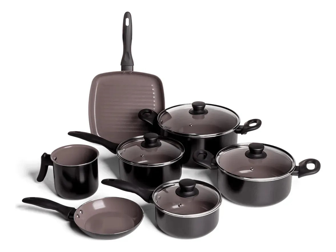 Jogo De Panelas Brinox Ceramic Life Easy Preto 7 Peças