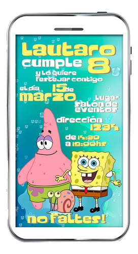 Invitación Digital Bob Esponja Tarjeta Digital Cumpleaños