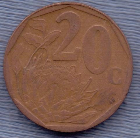 Imagen 1 de 2 de Sudafrica 20 Cents 1998 * Flores * Escudo *