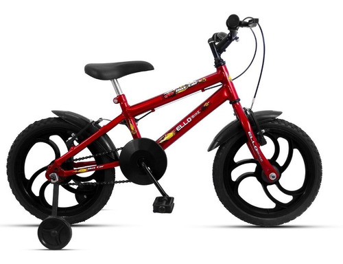 Mountain bike infantil Ello Bike Bike aro 16 freios v-brakes cor vermelho/preto com rodas de treinamento