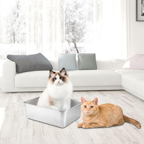 Caja De Arena Para Gatos De Acero Inoxidable, Bandeja