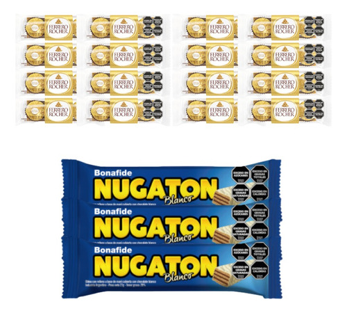 16 Paquetes De 3 Ferrero Rocher + 3 Nugaton Blanco De Regalo