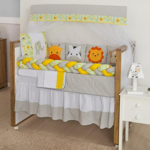 Kit Berço Trança Safari Animais 11pçs Enxoval Bebê  Amarelo