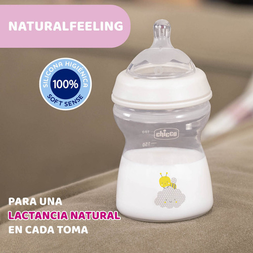 Biberón Chicco Naturalfeeling Boca Ancha 250ml 2m+ Rosa Rosa Natural