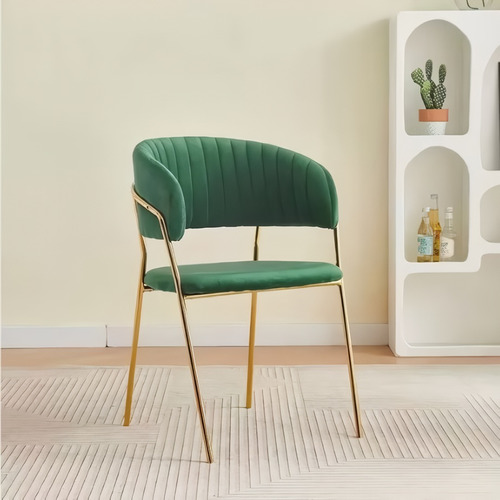 Silla De Terciopelo Con Patas Doradas Elegante Moderna Karim Estructura de la silla Dorado Asiento Verde oscuro