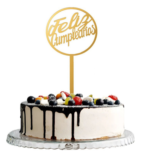 Topper Cake Feliz Cumpleaños Acrílico Dorado Letrero Pastel Dorado Feliz Cumpleaños