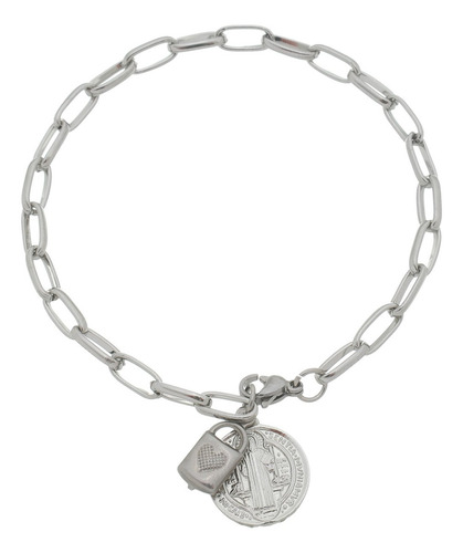 Pulseira Cadeia Consagração São Bento Corrente Inox