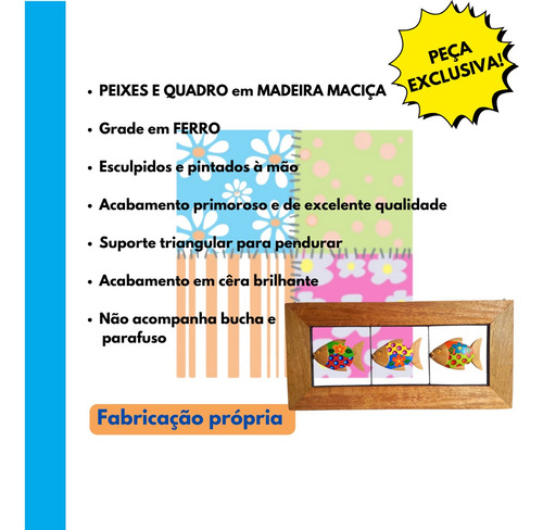 Quadro Decorativo Peixes Coloridos Madeira Horizontal