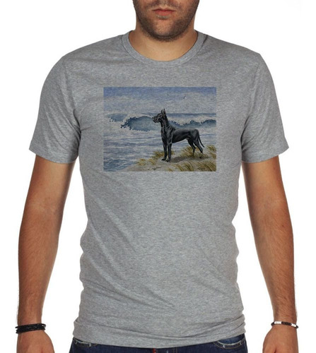 Remera De Hombre Perro Gran Danes Playa Olas Mar