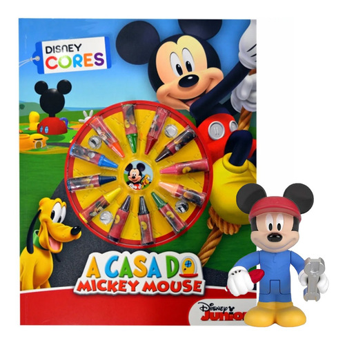 Boneco Articulado Mickey Mecânico +livro Para Colorir Disney