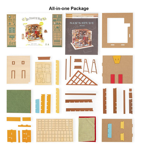 Kit De Casa De Muñecas Miniatura Librería Bricolaje Madera