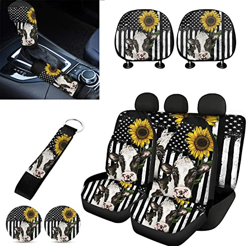 Fkelyi American Flag Sunflower Car Seat Covers Full Set With