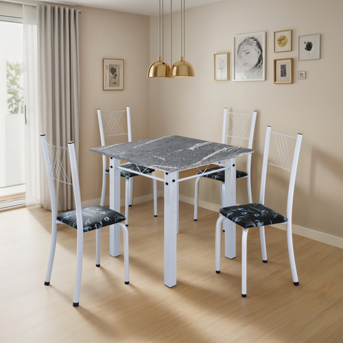 Conjunto De Jantar Mesa 70x70cm Tampo De Granito Topázio