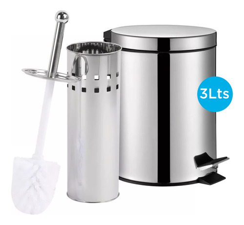 Tacho De Basura 3lts Acero Inox + Escobilla De Baño Nictom