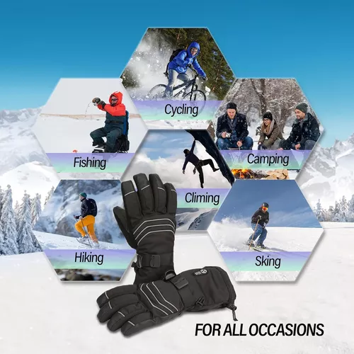 Guantes de esquí con calefacción, guantes térmicos para hombres y mujeres,  guantes de batería recargable de 7.4 V para esquí, senderismo
