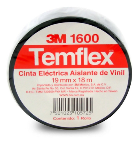 Imagen 2 de 5 de Pack 10 Cintas De Aislar Temflex 1600 Negra 3m Ct1600