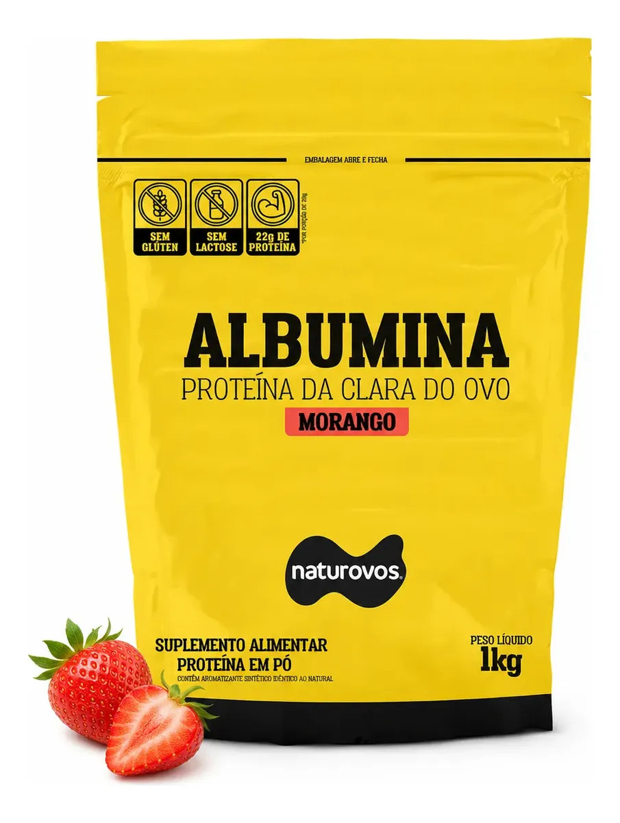 Albumina Naturovos Sabor Morango em Pó 1kg Refil Proteína
