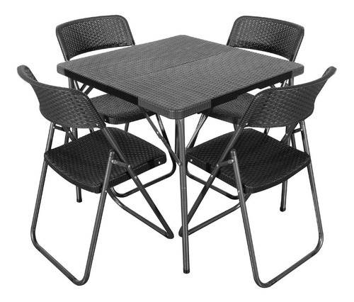 Juego De Comedor Plegable Terraza Jardín Exterior Premium Color Negro