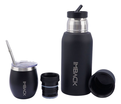 Set Termo 750 Ml + Mate + 2 Picos Bombilla Acero Inoxidable