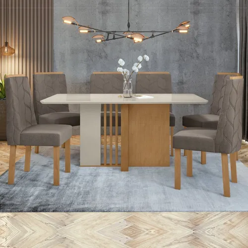 Conjunto Sala De Jantar Mesa Tampo Mdf/vidro E 6 Cadeiras Wt