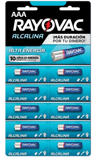Pila AAA Rayovac Alcalina Cilíndrica - pack de 10 unidades